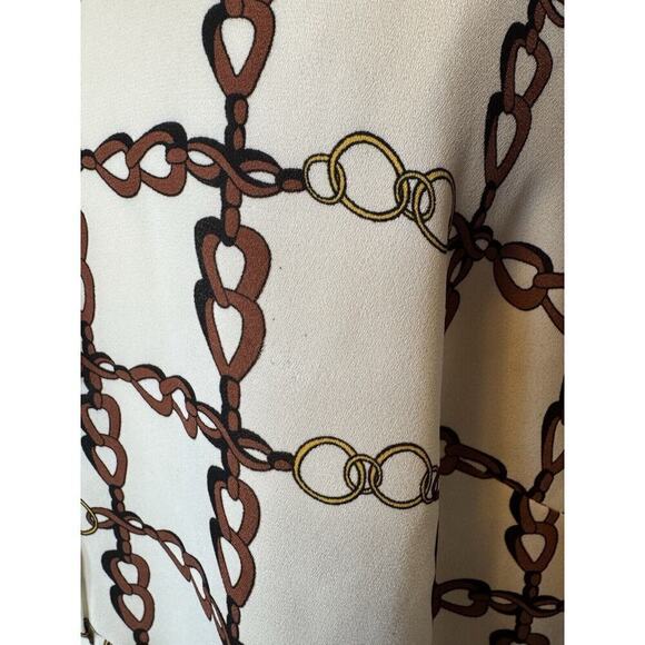 Talbots 2X Petite Crepe Tie Neck Blouse Chain Print Equestrian Long Sleeve - Picture 11 of 12